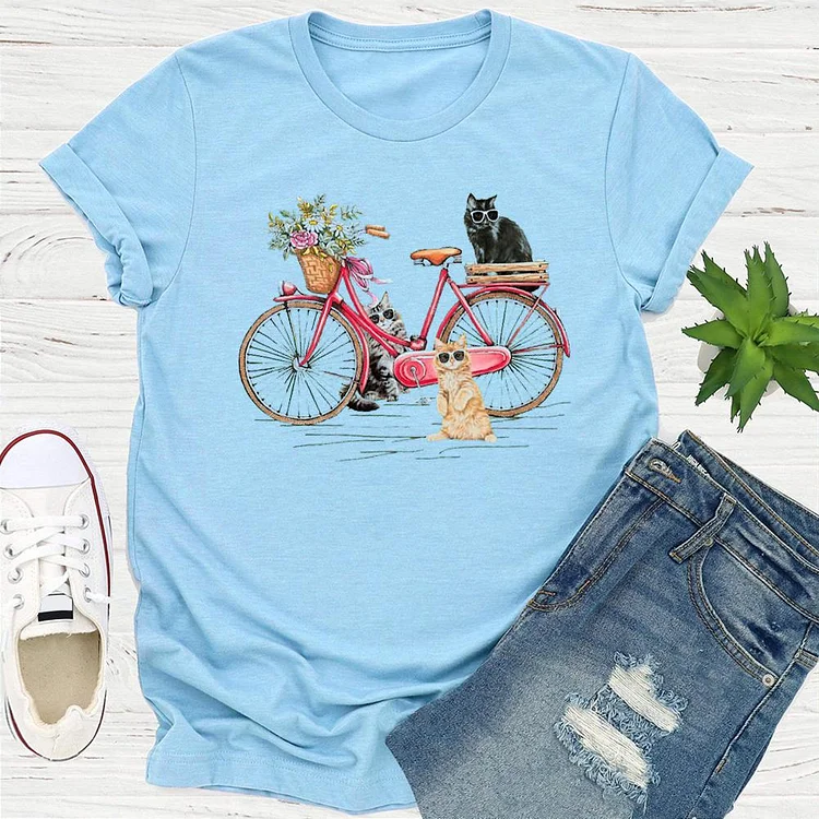Bicycle and cat T-shirt Tee -01534-Annaletters
