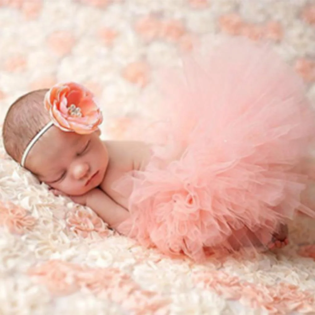 Cute Princess Newborn Photography Props Infant Costume Outfit with Flower Headband Baby Girl Summer Dress