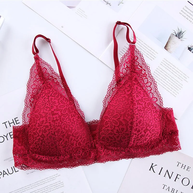 Hot women's sexy seamless seamless bra ladies comfortable front opening and closing wireless lace bra