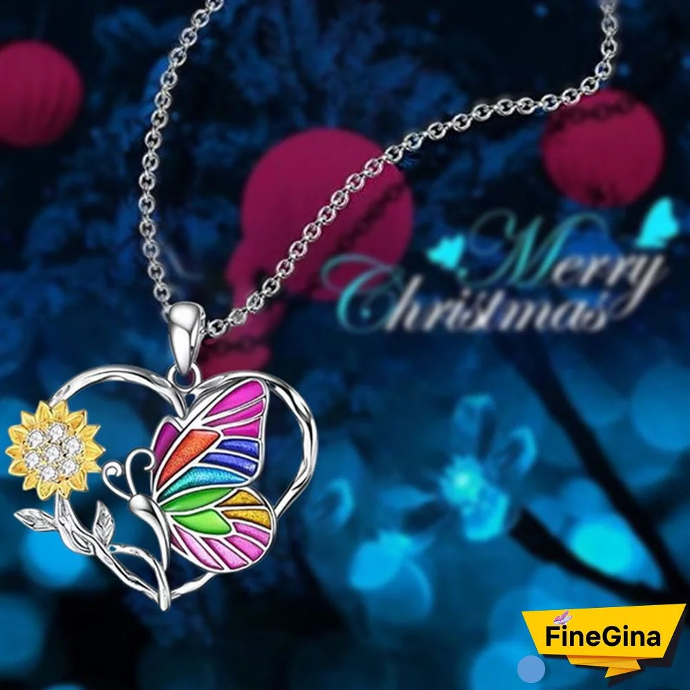 Exquisite Colorful Butterfly Necklace 925 Sterling Silver Heart Necklace Sunflower Necklace Multicolor Pendant Men's and Women's Jewelry Gifts Party Prom Jewelry Christmas Gifts