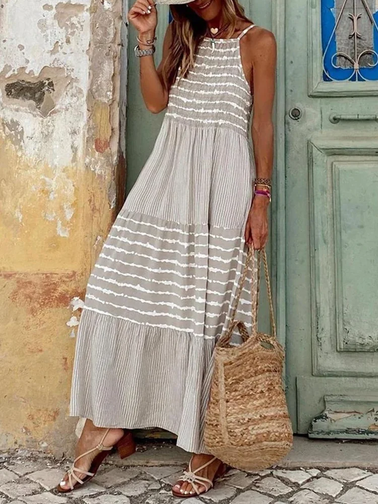Casual stripe printed sleeveless dress