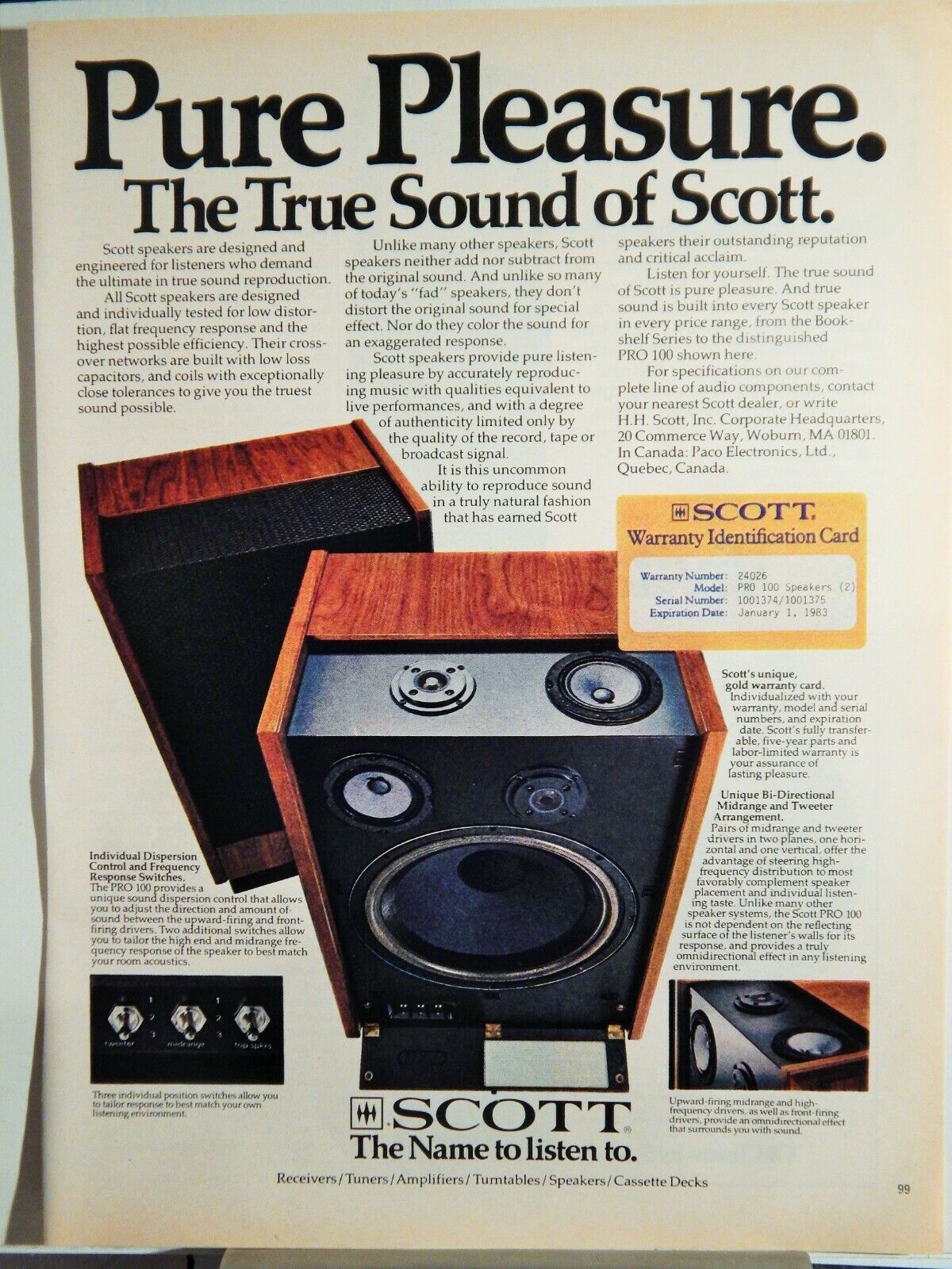 SCOTT AUDIO SPEAKERS / VIVITAR SLR LENSE / SCHRADE ORIG. VTG 1977 Photo Poster painting AD,