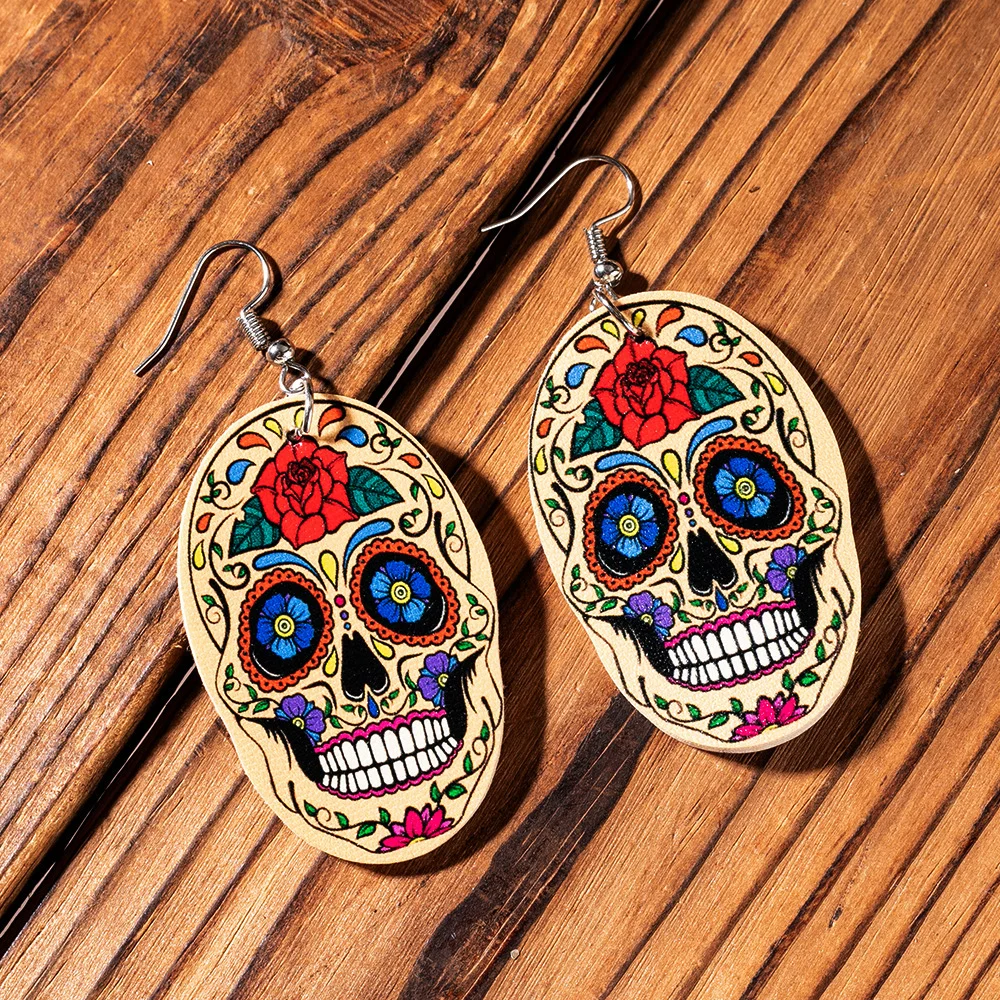 Casual Skull Floral Print Earrings