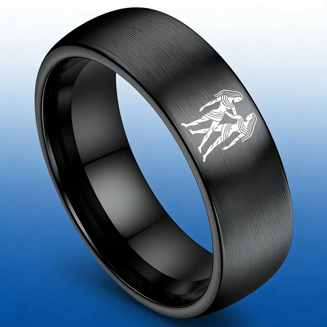 Womens Or Mens Gemini Tungsten Carbide Wedding Rings Black Domed Top Couples Bands 4MM 6MM 8MM Width