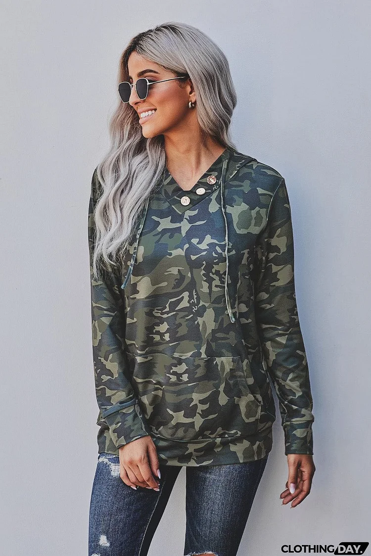 Camo Print Kangaroo Pocket Hoodie