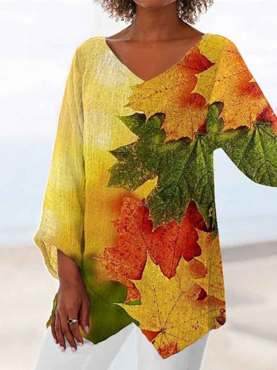 Women Asymmetrical 3/4 Sleeve V-neck Printed Graphic Top Dress