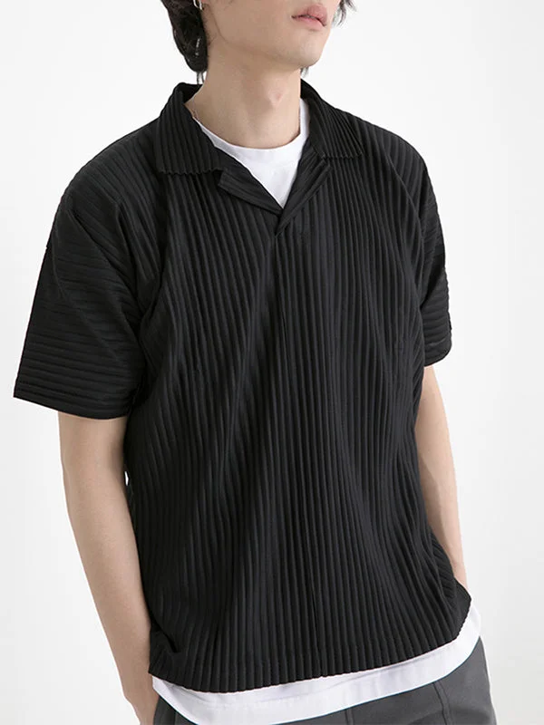 Aonga - Mens Striped Pleated Drop Shoulder Polo ShirtJ