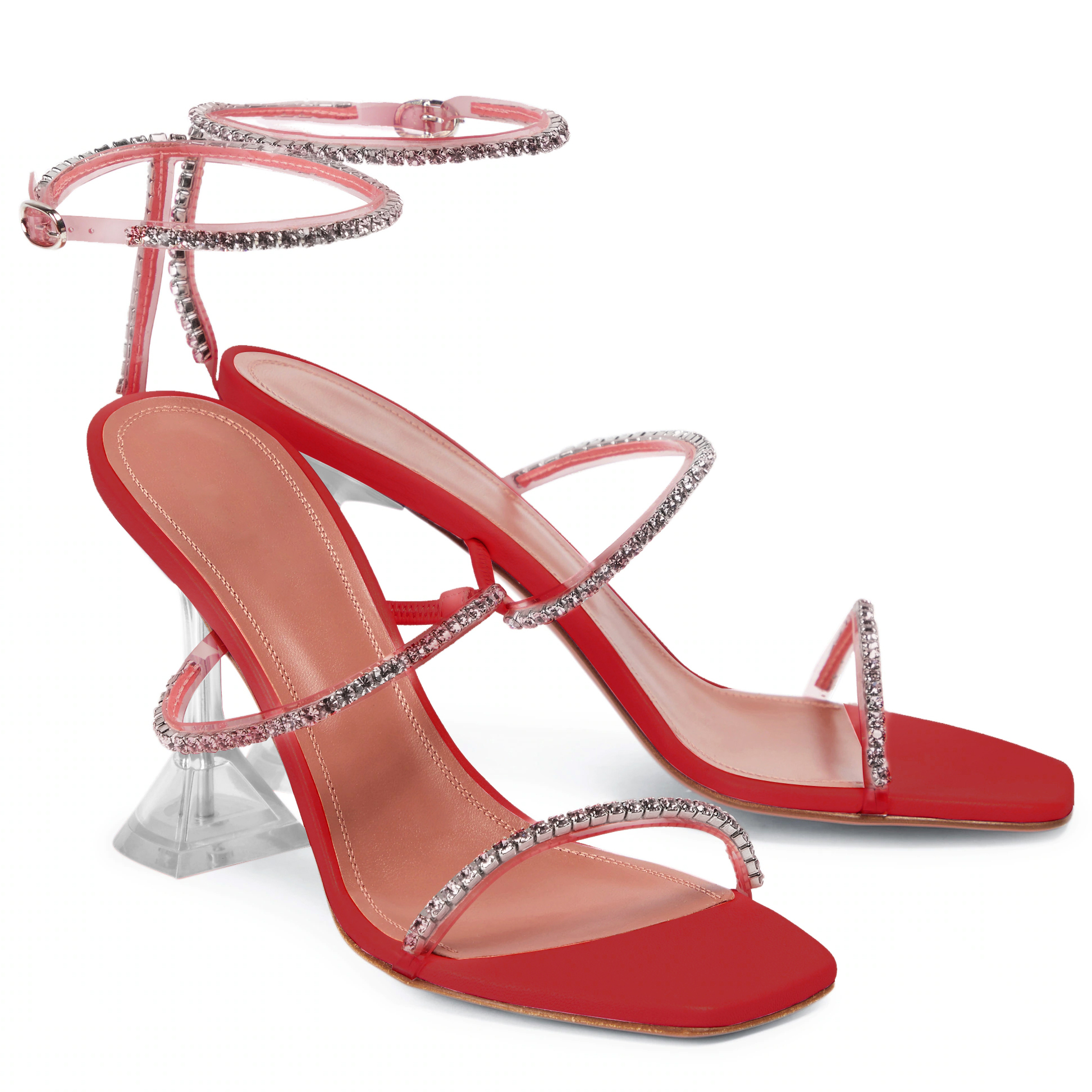 95mm Heeled Sandals for Women Square Toe Two Strap Party Wedding Matte Heels