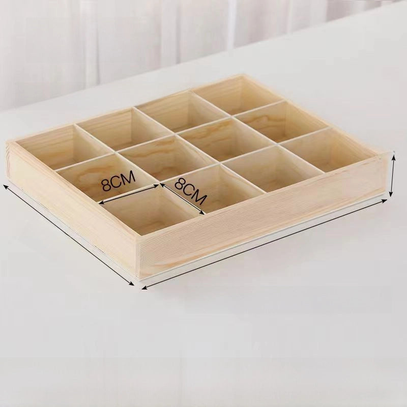 Wooden Plaid Storage Box Desktop Multi-grid Wooden Box Nuts Multi-meat Plaid Storage Box Grid Plate Stall Jiugongge