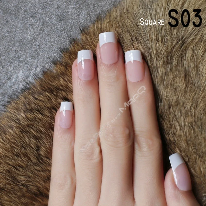 Long stiletto nails white tip nude french fasle nails sheer white pink almond fake nail 24pcs-Nail Inspo