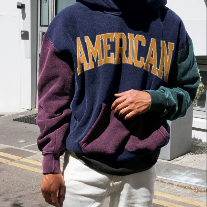 Retro men's AMERICAN contrast casual hoodie-barclient