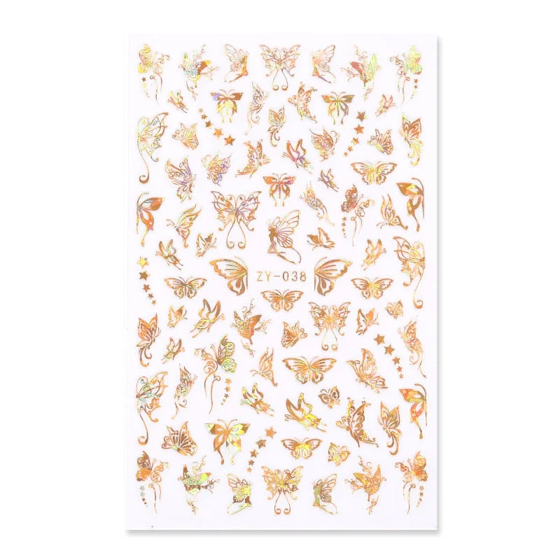 Black White Gold Butterfly 3D Nails Sticker Geometry Decals Flower DIY Decals Designs For Nail Art Manicures Decorations Salon