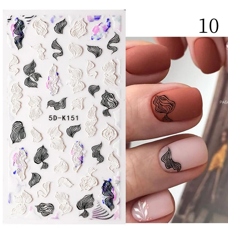 1PC French 5D Nail Sticker Embossed Flower Bubble Pattern Self-Adhesive Slider Wedding Design Nails Decals Nail Art Decoration-Nail Inspo