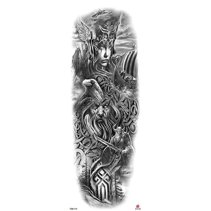 Full Arm Temporary Tattoos Sleeve for Men Women Realistic Fake Tatoo Warrior Lion Mechanical Skull Wolf Rose Tatto Sticker Totem