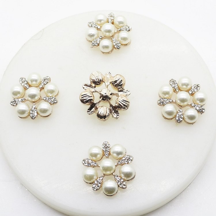 10pcs/lot 25mm Flower Pearl Artificial Crystal Metal Button  Craft Accessories