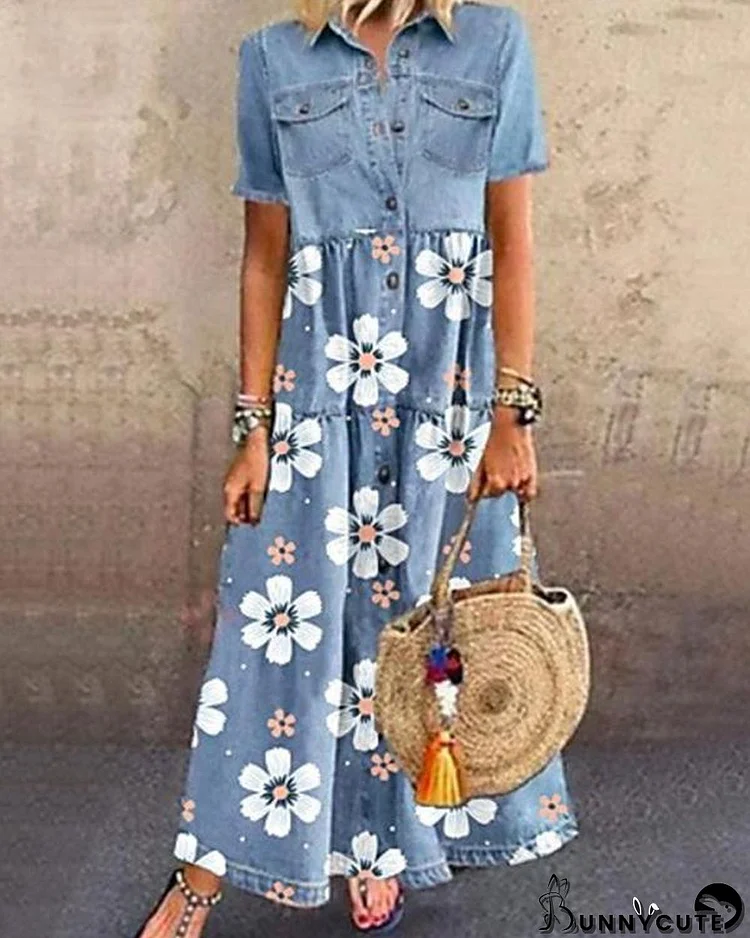 Sunflower Button Down Denim Maxi Dress