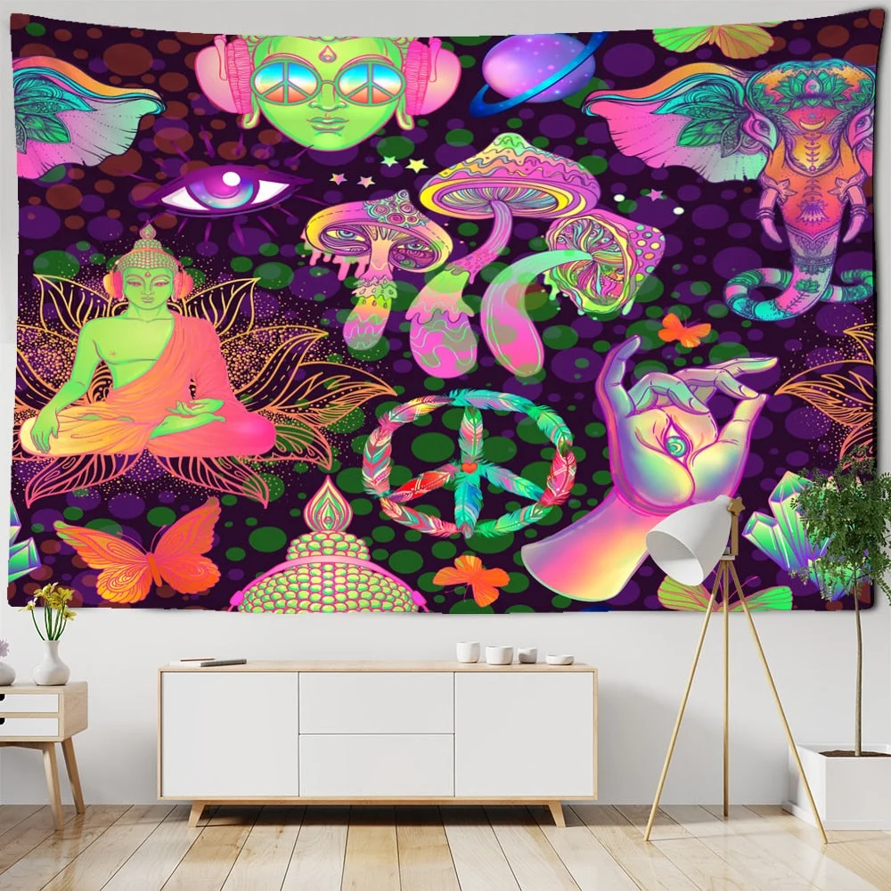 Colorful Mushroom Tapestry Indian Mandala Elephant Buddha Wall Hanging Bohemian Gypsy Psychedelic Tapiz Witchcraft Tapestry