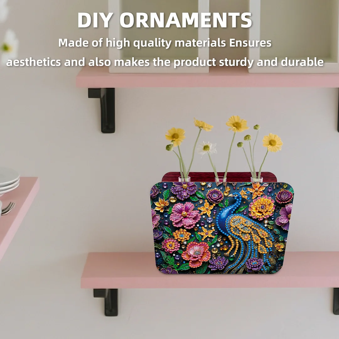 Gem Peacock DIY Diamond Painting Wooden Tube Vase for Adults Gift Home Decor