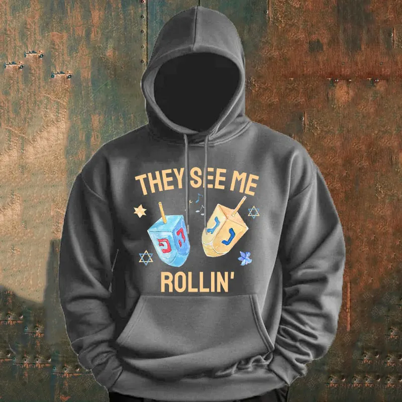 Men's They See Me Rollin' Happy Hanukkah Casual Hoodie