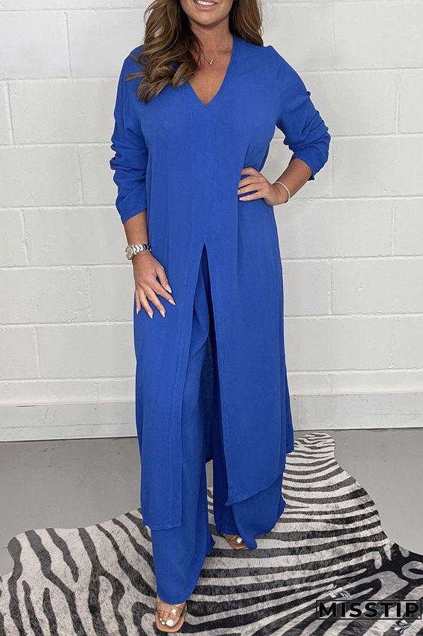 Slit Long Top Trousers Set