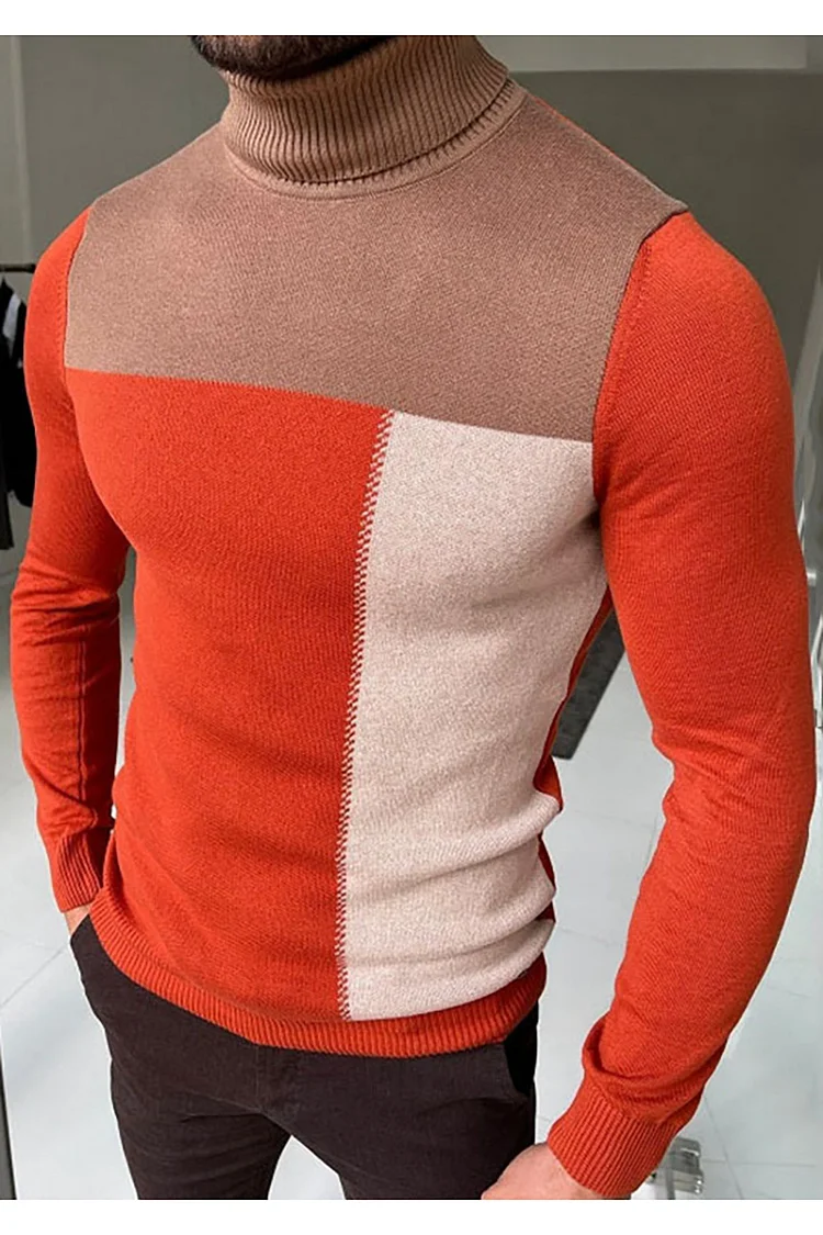 Colorblock High Neck Slim Fit Knit Top