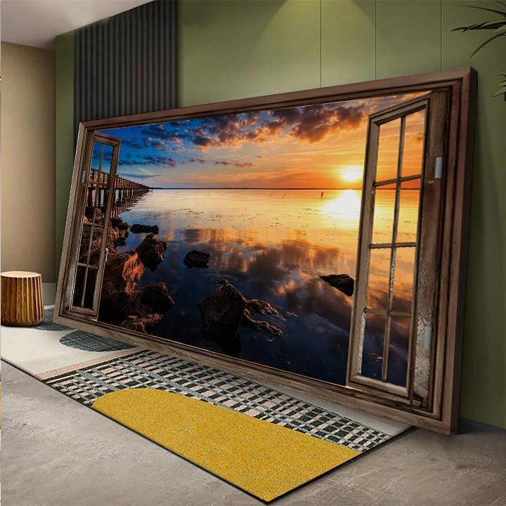 Sunset Beach Windows Wall Canvas Wall Art