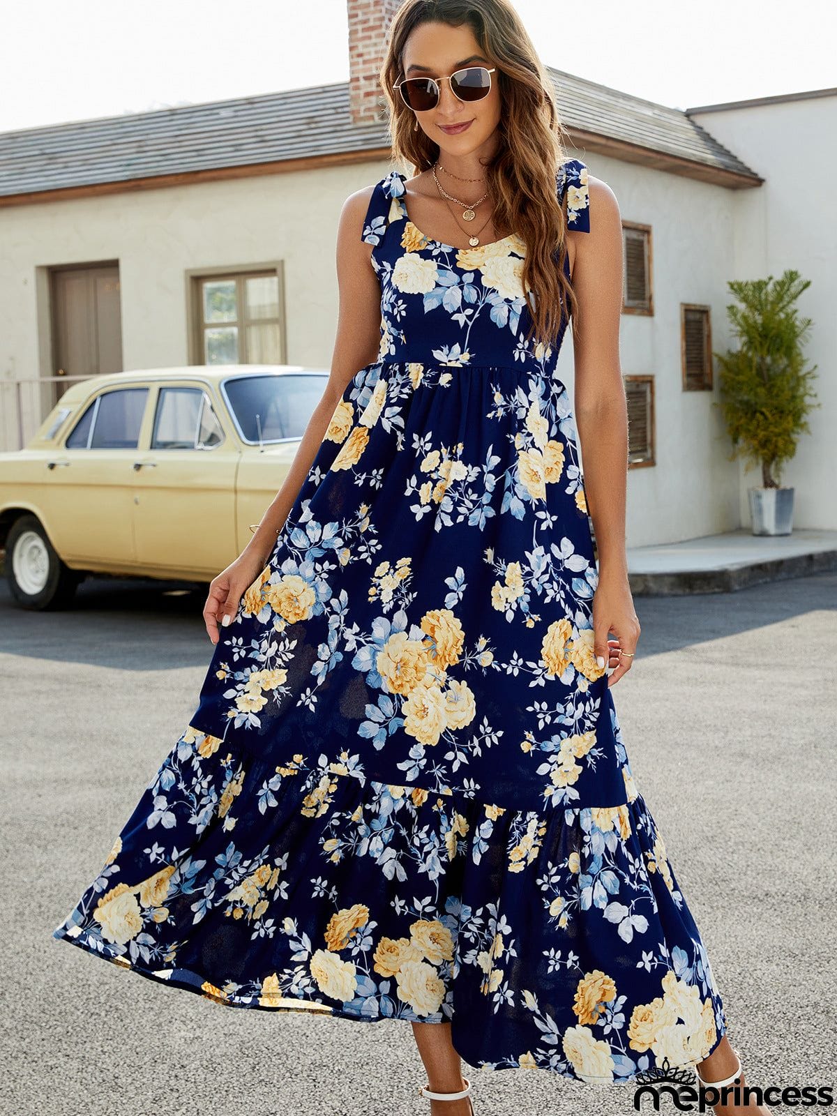 Floral Tie-Shoulder Sleeveless Dress