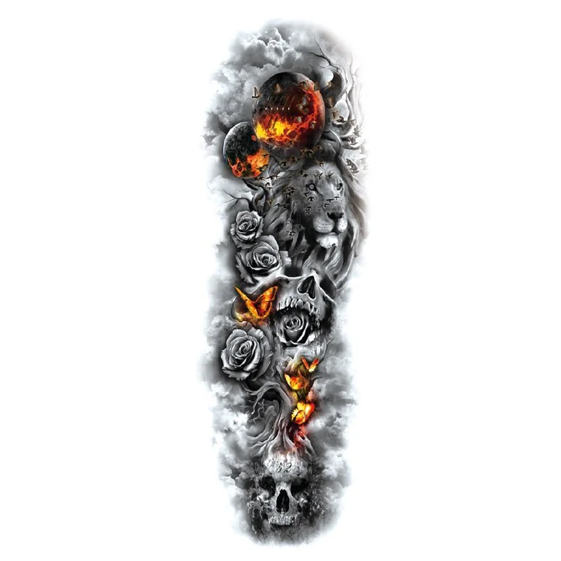 Sdrawing Tattoos Arm Sleeve Man Skeleton Hand Tiger Fish Fox Animal Stickers Supernatural Fake Tattoo Evil For Men Waterproof 1028-0