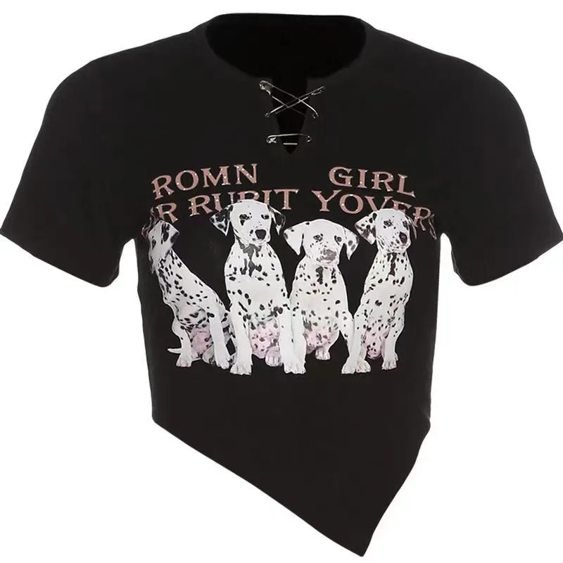 Brownm Brownm Short-Sleeved T-Shirt Women's Design Sense 2024 Summer New Irregular Hot Girls Short Student Slim Jacket Tide
