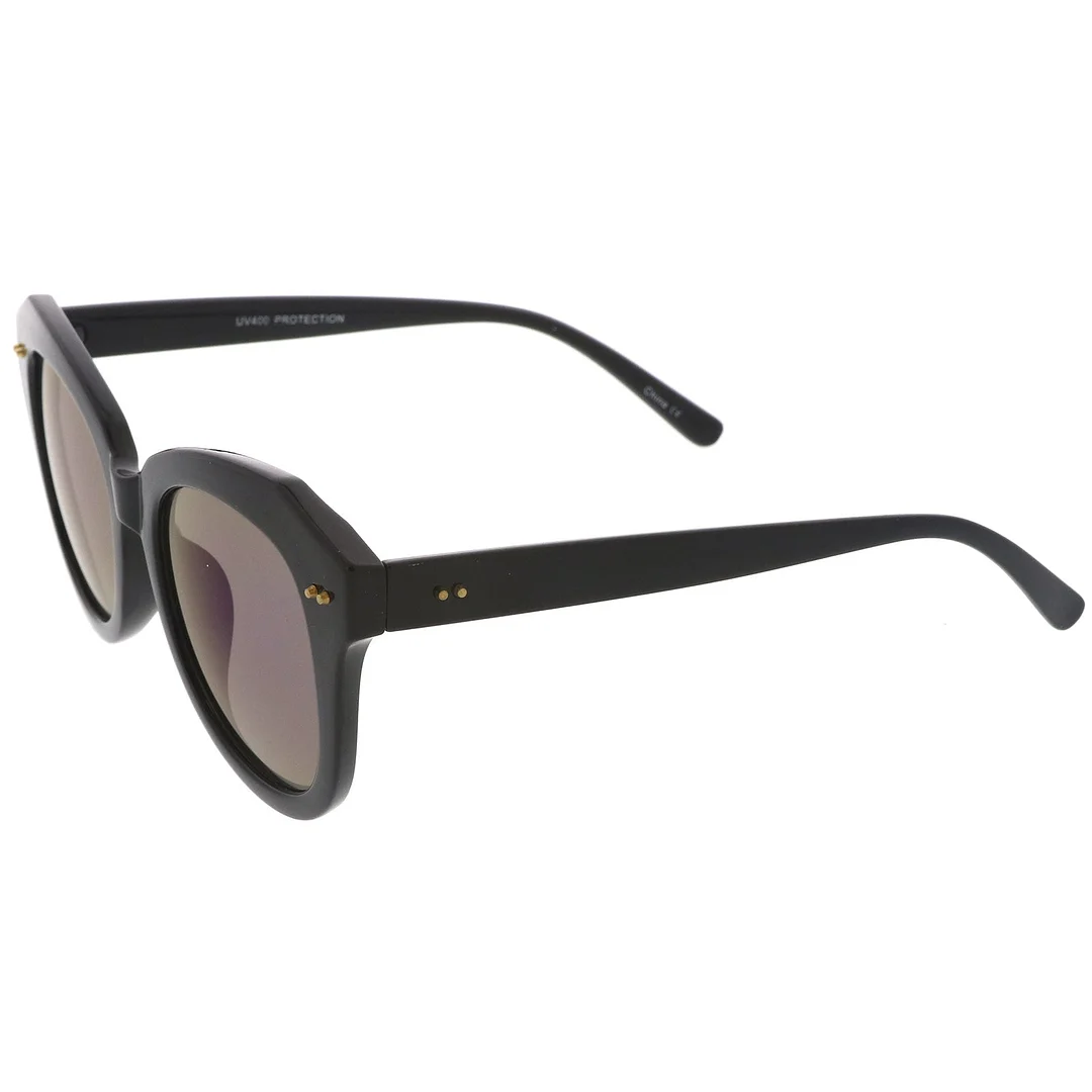 Women's Oversize Horn Rimmed Colored Mirror Round Lens Cat Eye glasses 52mm