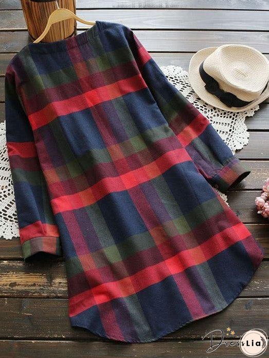 Plus Plaid Curved Hem Tee Dress for Women