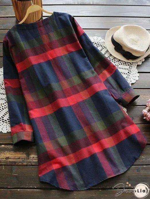 Plus Plaid Curved Hem Tee Dress for Women