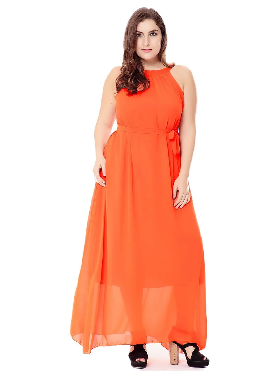 Plus Size Dress Sleeveless Solid Color Beach Dress