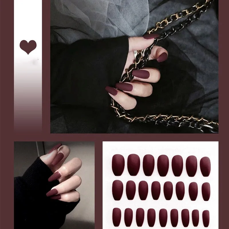 24pcs/box Full Cover fake Press on Nails Matte Yellow Pure Acrylic Frosted Ballerina acrylic for nails for Women free shipping-Nail Inspo