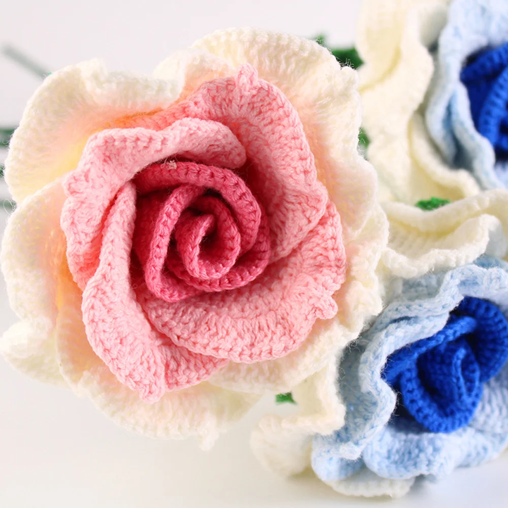 Handmade crochet wool weaving gradient rose home decoration simulation flower