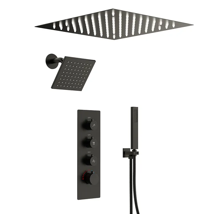 EVERSTEIN 12" Luxury Thermostatic Shower System in Matte Black