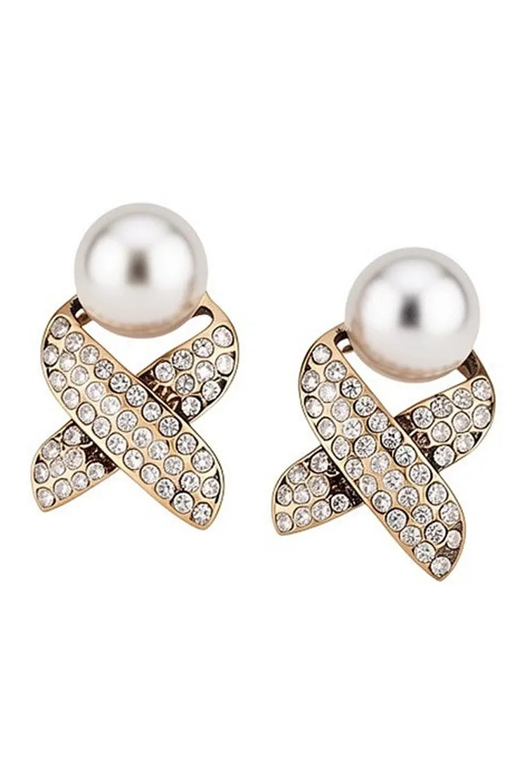 Women's Jewelry Set Cross Earrings and Necklace with Pearl Accents