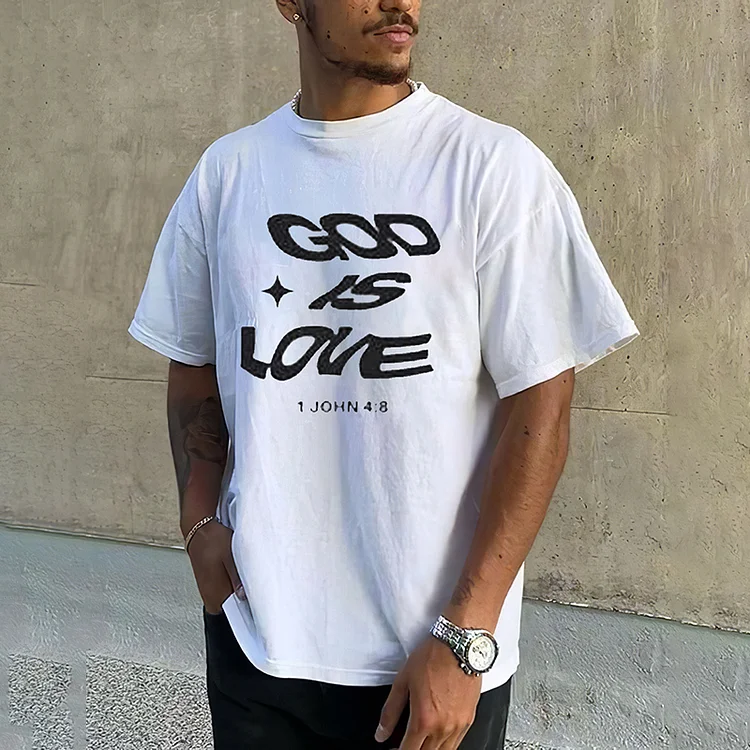 Sopula Contrast Color God Is Love Printed Short-Sleeved T-Shirt