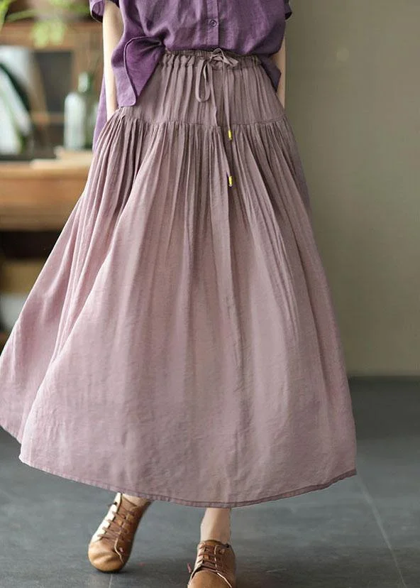 Vintage Light Purple Elegant Patchwork Tie Waist Summer Skirt Linen