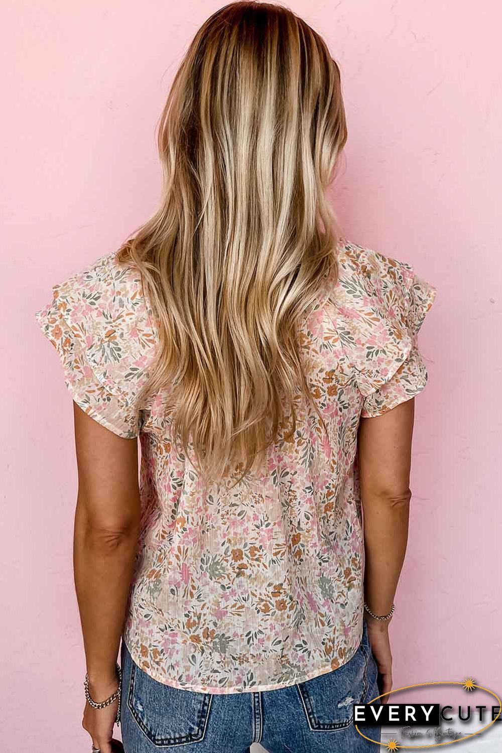 Multicolor Plus Size Floral Mandarin Collar Blouse