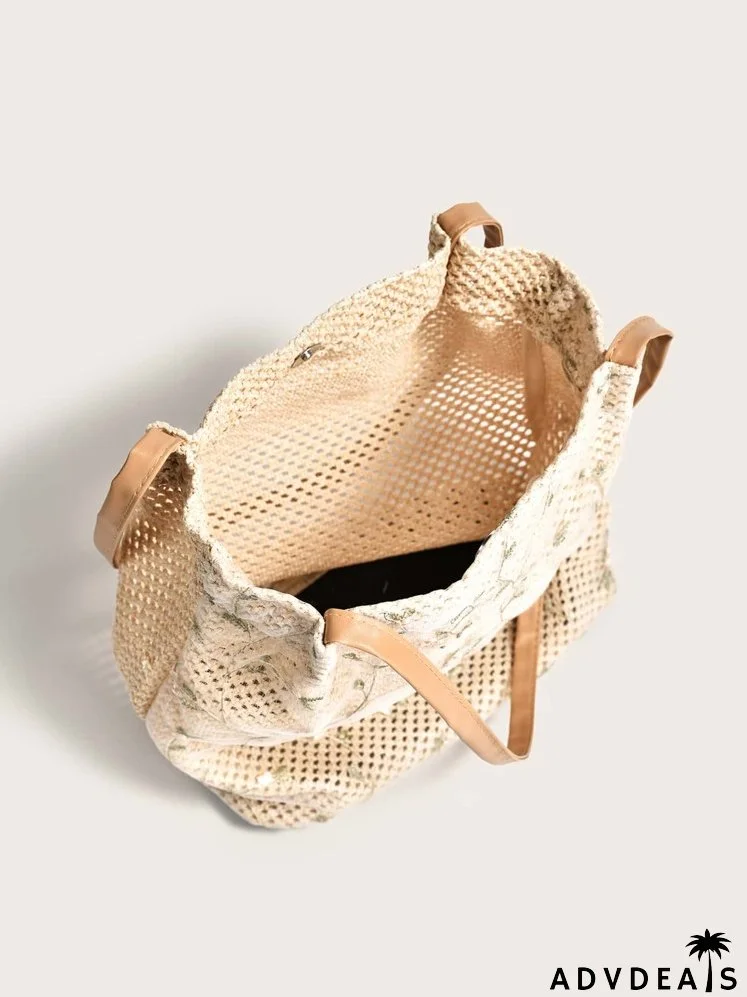 Floral Woven Tote Bag