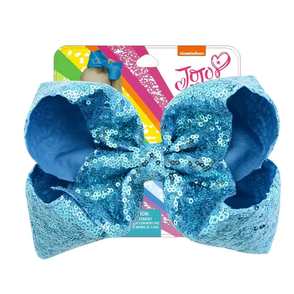 8" Sequin Rainbow JoJo siwa Bow With Hair Clip For Girls Kids Handmade Boutique Knot Jumbo Hair Bow Hairgrips Hair Accessories