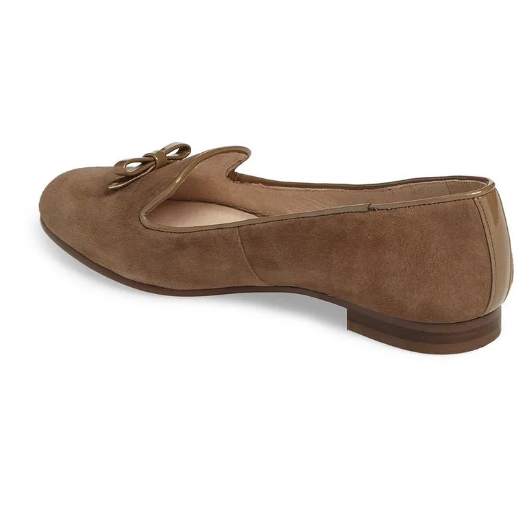 Brown Suede Bow Flats Loafers Vdcoo