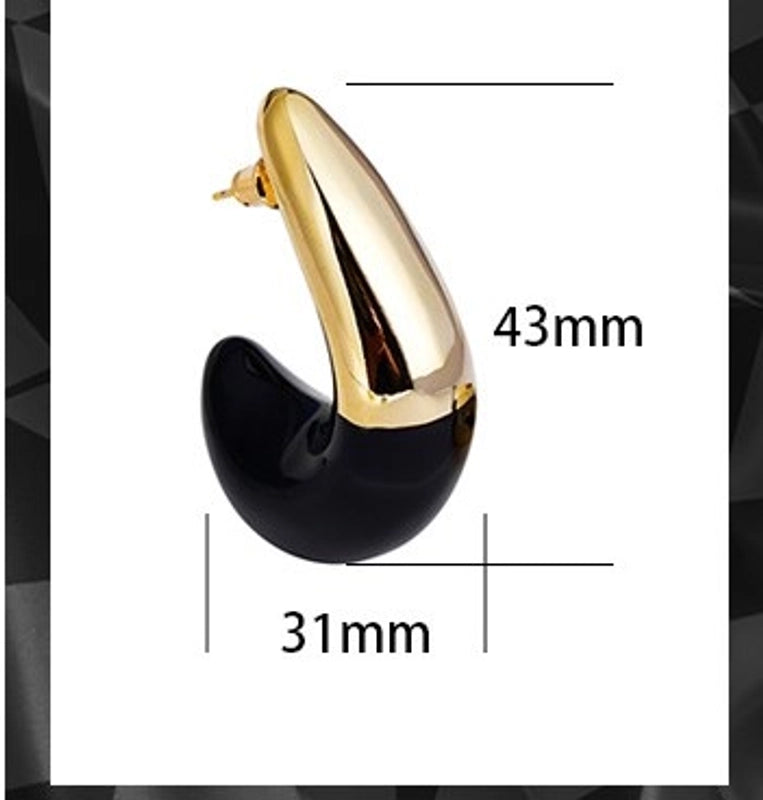 1 Pair Minimalist C Shape Enamel Copper 22K Gold Plated Ear Studs