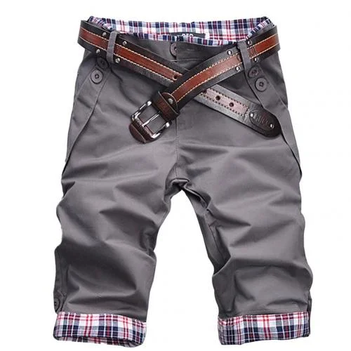 Plus Size Men Casual Shorts Pants Summer Plaid Patchwork Pockets Buttons Fifth Pants Loose Beach Shorts