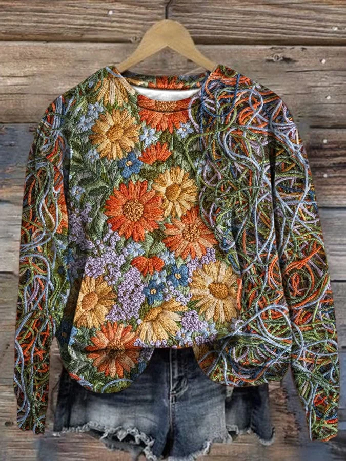 Women's Vintage Floral Print Pullover