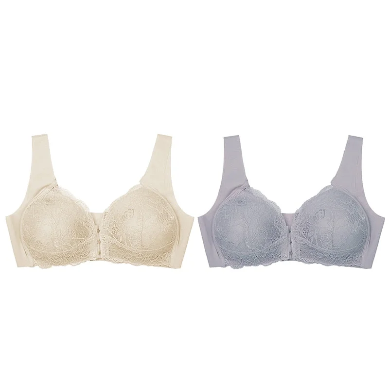 2PCS Sexy Front Closure Bralette Lace Plus Size Bra Push Up Underwear Crop Top M-5XL Seamless Brassiere Female Lingerie