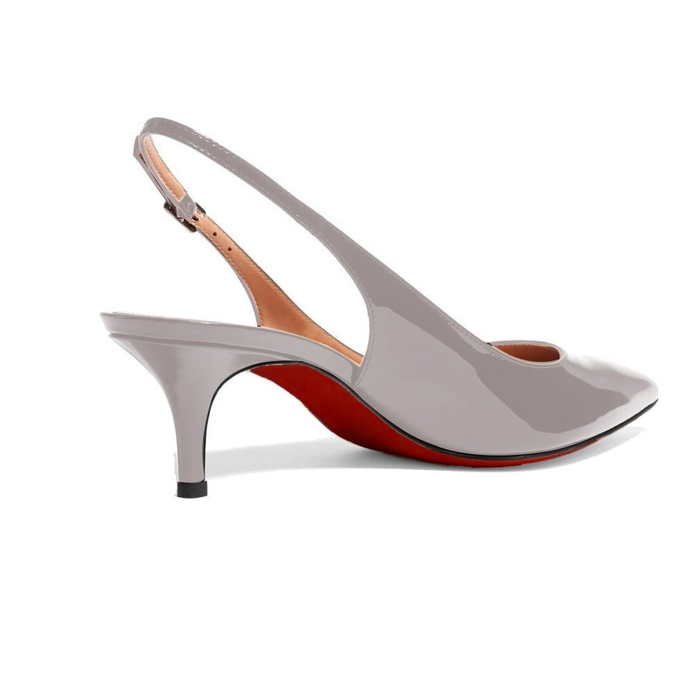 Women's Pointed Toe Slingback Shoes Kitten Heel Pumps Comfortable Dress Grey Patent Shoes-vocosishoes