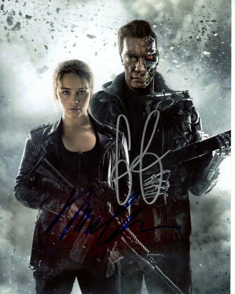 Arnold schwarzenegger and emilia clarke signed terminator 8x10 Photo Poster painting