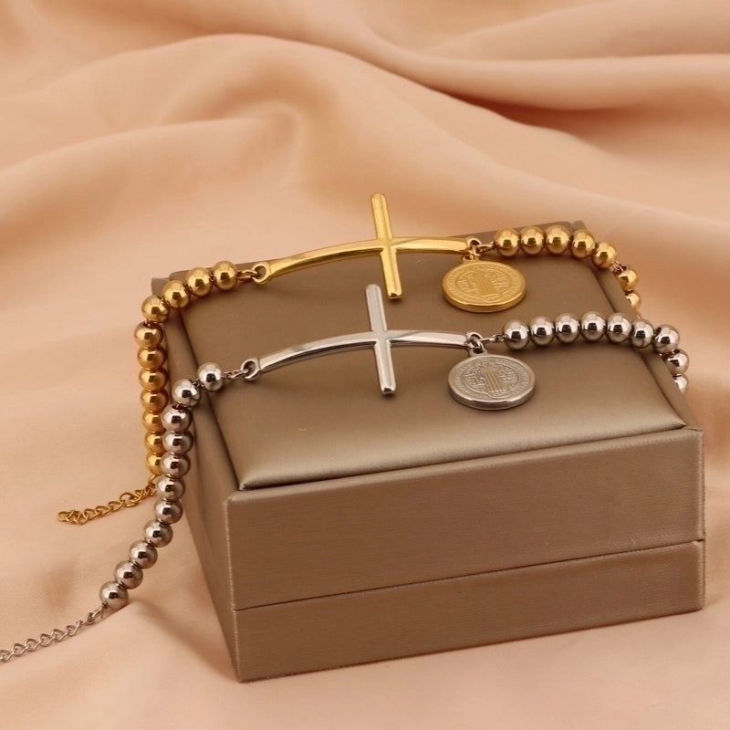 Basic Streetwear Cross Stainless Steel 18K Gold Plated Bracelets In Bulk